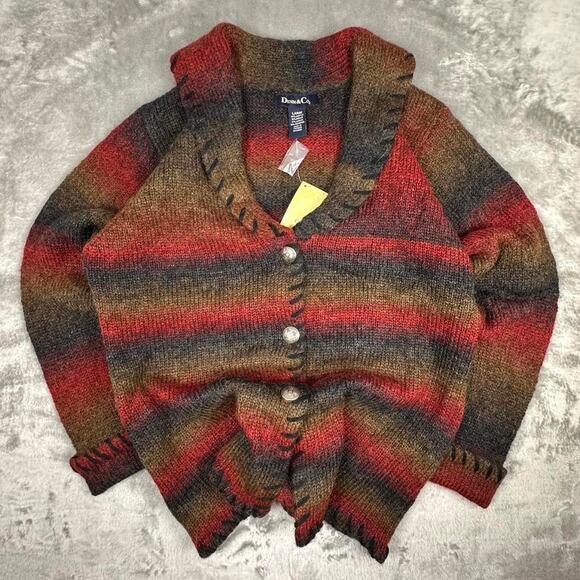 Vintage Deadstock Denim&Co. Mohair Alpaca Red Earth Tones Buttonup Cardigan L - Picture 7 of 8